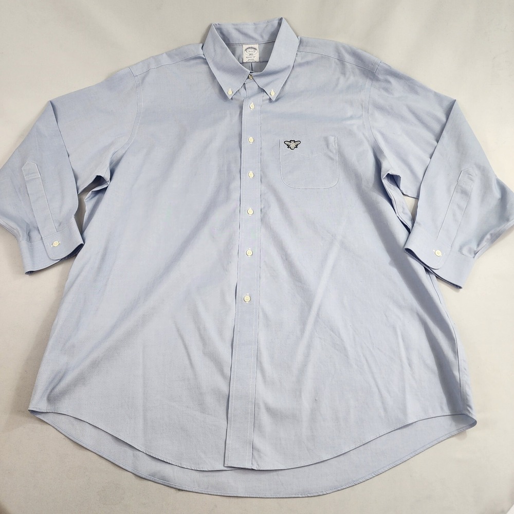 Brooks Brothers dress shirt 17.5 -2/3 blue stretch non-iron oxford $118 mens